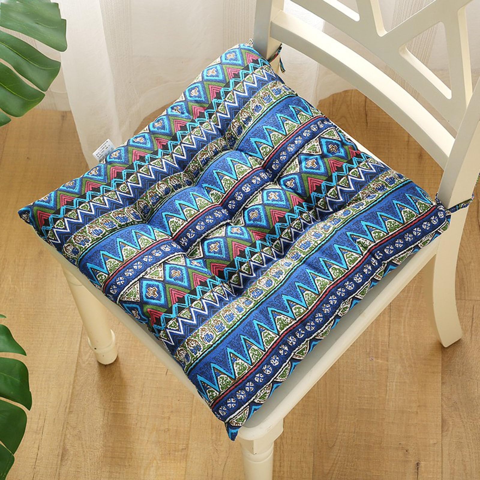 Velvet Chair Cushions for Dining Chairs, Set of 1 2 3 4 5 6,Seat Pads for Kitchen Chairs with Ties,40cm*40cm(15.7in*15.7in) (1, Blue Ethnic Style, 15.7in*15.7in)