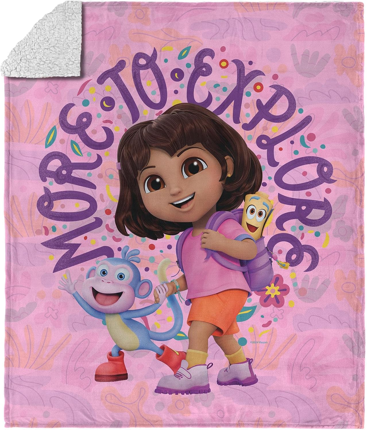 Northwest Dora The Explorer Dora and Friends Collage Silk Touch Sherpa Throw Blanket, Soft Fleece, Cartoon Character, 50 x 60 inches