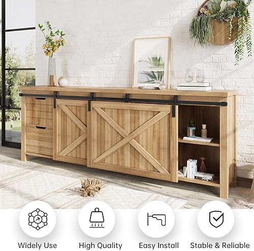 Miniatura 2 de EaseLife Kit de rieles de puerta corrediza de granero de 8 pies, fácil de instalar, se desliza suavemente silenciosamente, se aplica para soporte de