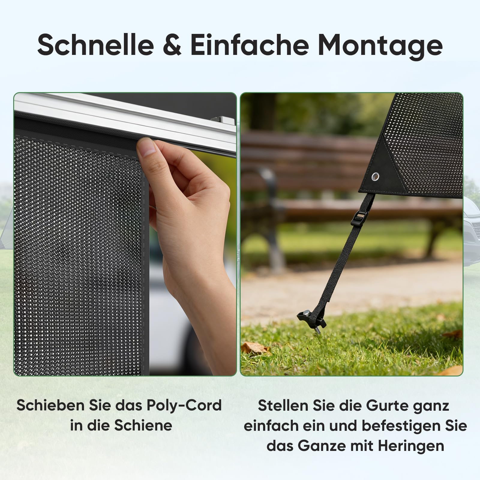 Sonnenschutz für Wohnmobil 2 x 3,3 m, Winddurchlässige und Sonnenschutz Markisenvorderwand 3 Keder mit Ø 4, 6 und 10 mm, Doppellagiges Netzgewebe Sun Blocker Wohnmobil Vorderwand