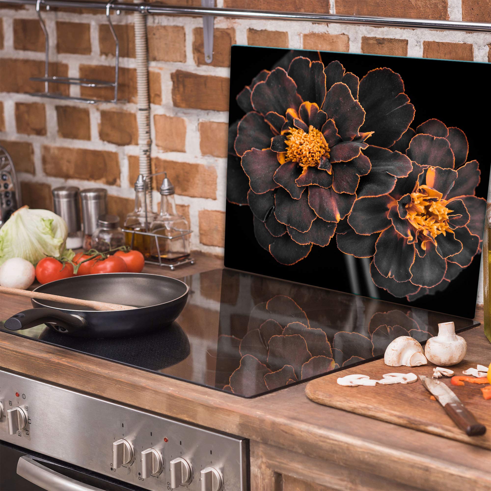 TMK ArtDeko Herdabdeckplatte 1 Teilig 60x52 cm - Spritzschutz Herdabdeckung – Herdschutz aus Sicherheitsglas – Robust, Hygienisch & Rutschfest– Schutz für Induktion, Ceran, Gas & Elektro