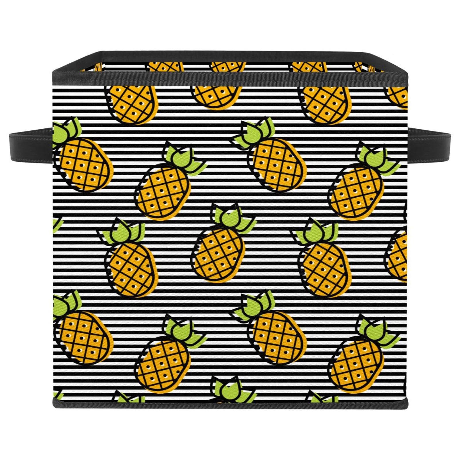 Boîte de rangement cube pliable en tissu avec poignées motif ananas pour armoire