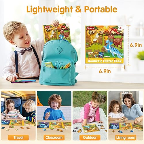 Miniatura 6 de SYNARRY Rompecabezas magnéticos de dinosaurios para niños de 3 a 5 años, 20 piezas para niños pequeños de 4 a 6 años, rellenos de cesta de Pascua,
