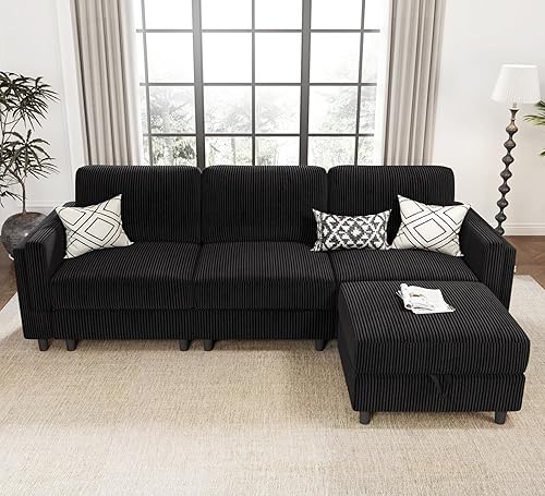 Miniatura 20 de KKL Sofá cama modular modular – Sofá con otomana de almacenamiento, sofá cama convertible en forma de L/U para sala de estar, diseño reversible