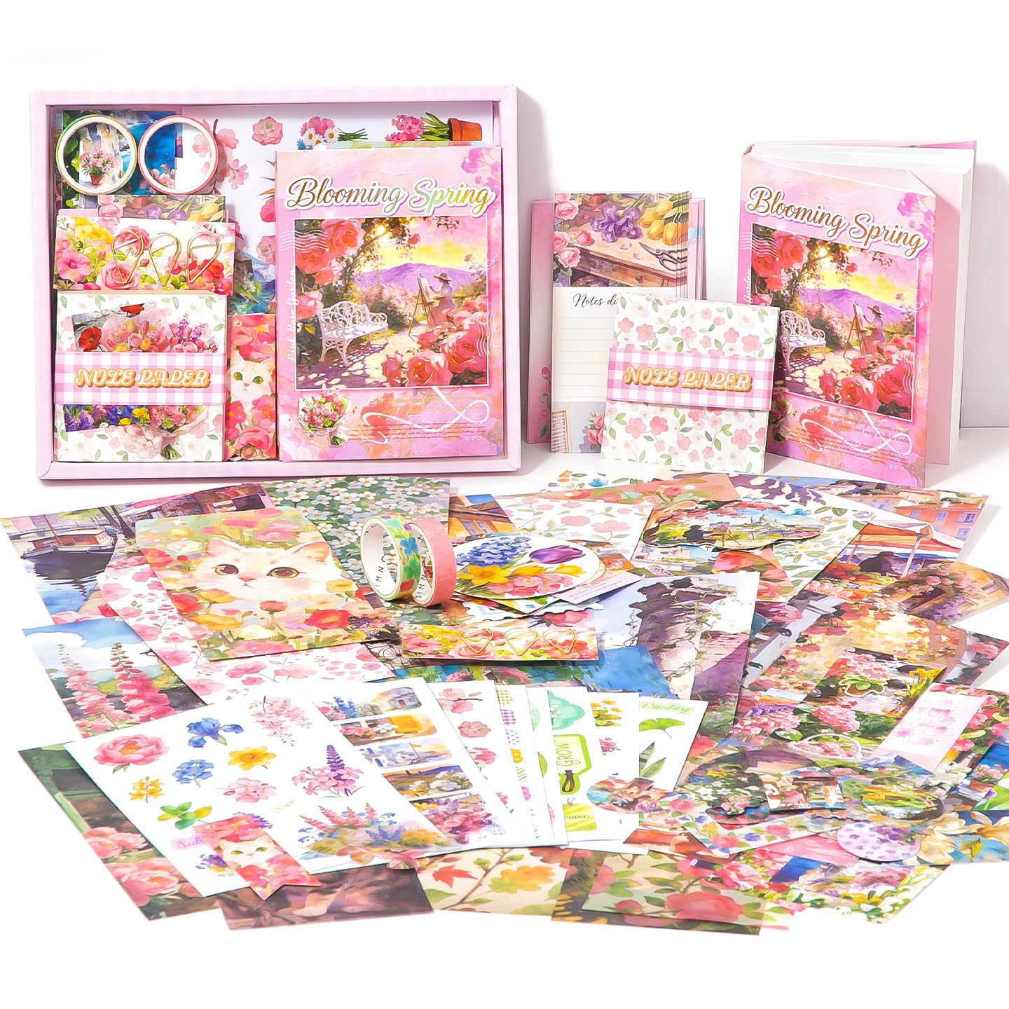 WEMOL Vintage Journal Scrapbook Pack Kit for Art Journaling Bullet, Planners DIY Paper Stickers, Craft Kits Notebook, Collage Album Aesthetic Sticker (Pink Flower)