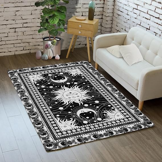 Celestial Rugs for Living Room - Sun and Moon Rug Boho Moon Phase Rugs for Bedroom Sun Room Area Rug with Celestial Pattern, 3x5 Feet
