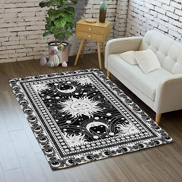 Celestial Rugs for Living Room - Sun and Moon Rug Boho Moon Phase Rugs for Bedroom Sun Room Area Rug with Celestial Pattern, 3x5 Feet