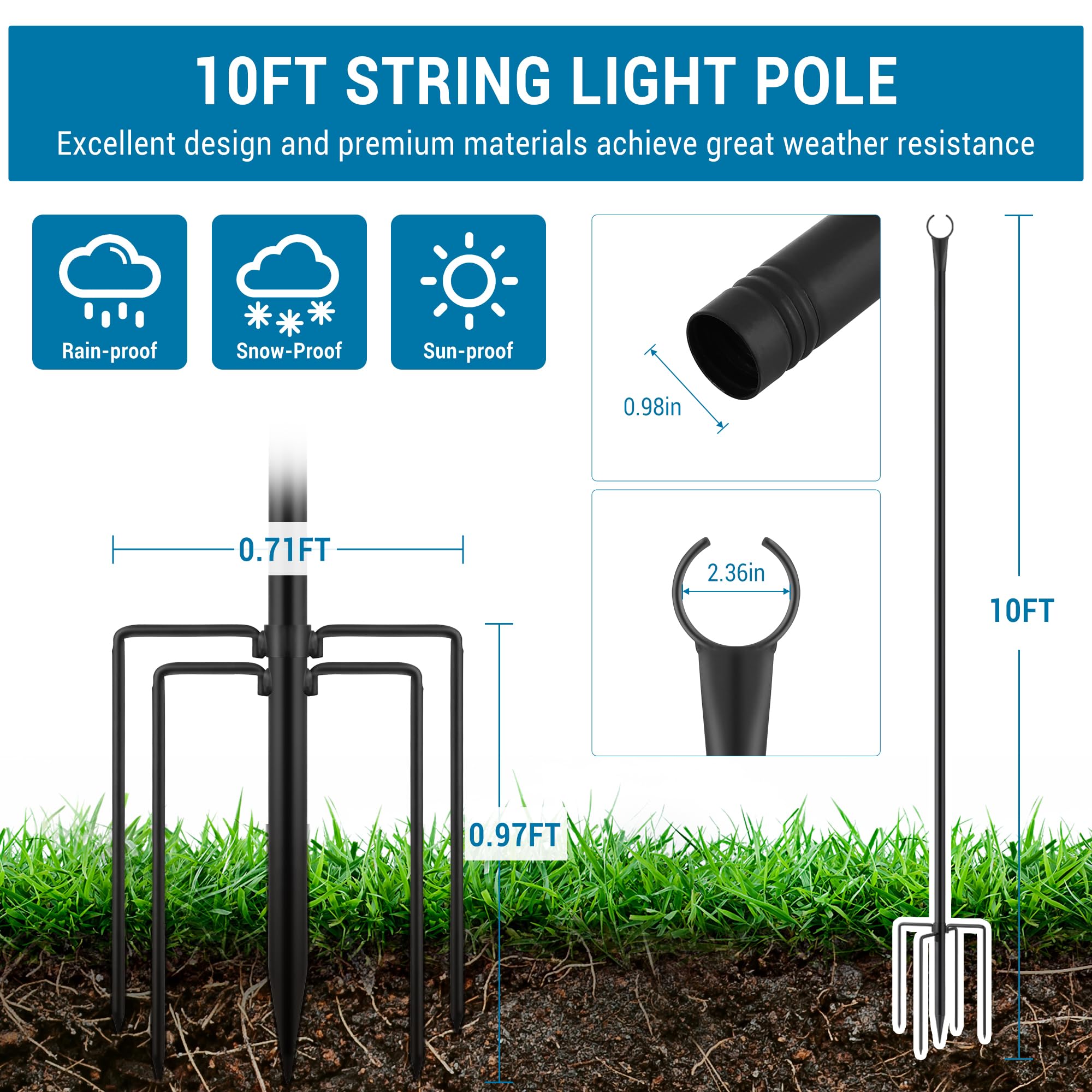 10 Ft Sun Shade Posts Aluminum String Light Planter Poles 2c - View #10