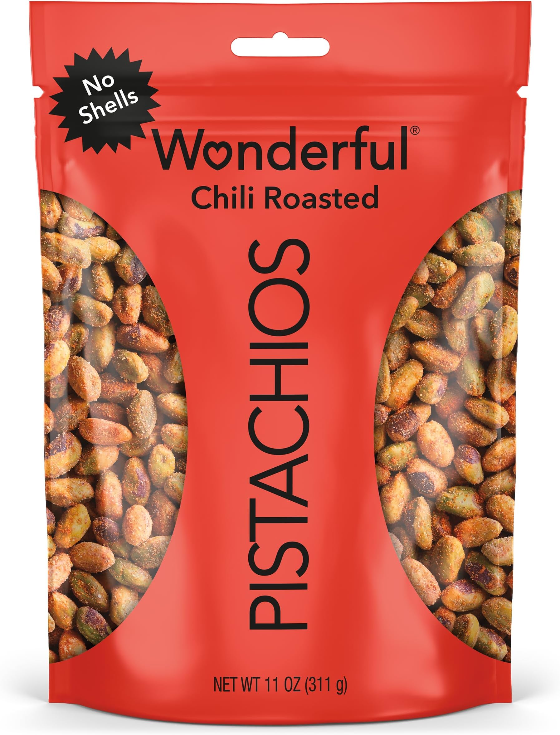 No Shells, Chili Roasted Nuts, 11 Ounce Resealable Bag, Protein Snacks, Gluten Free College Healthy Snacks For Adults