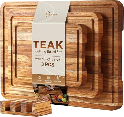 Conflech 3-Pack Teak Cutting Board Set with Juice Groove