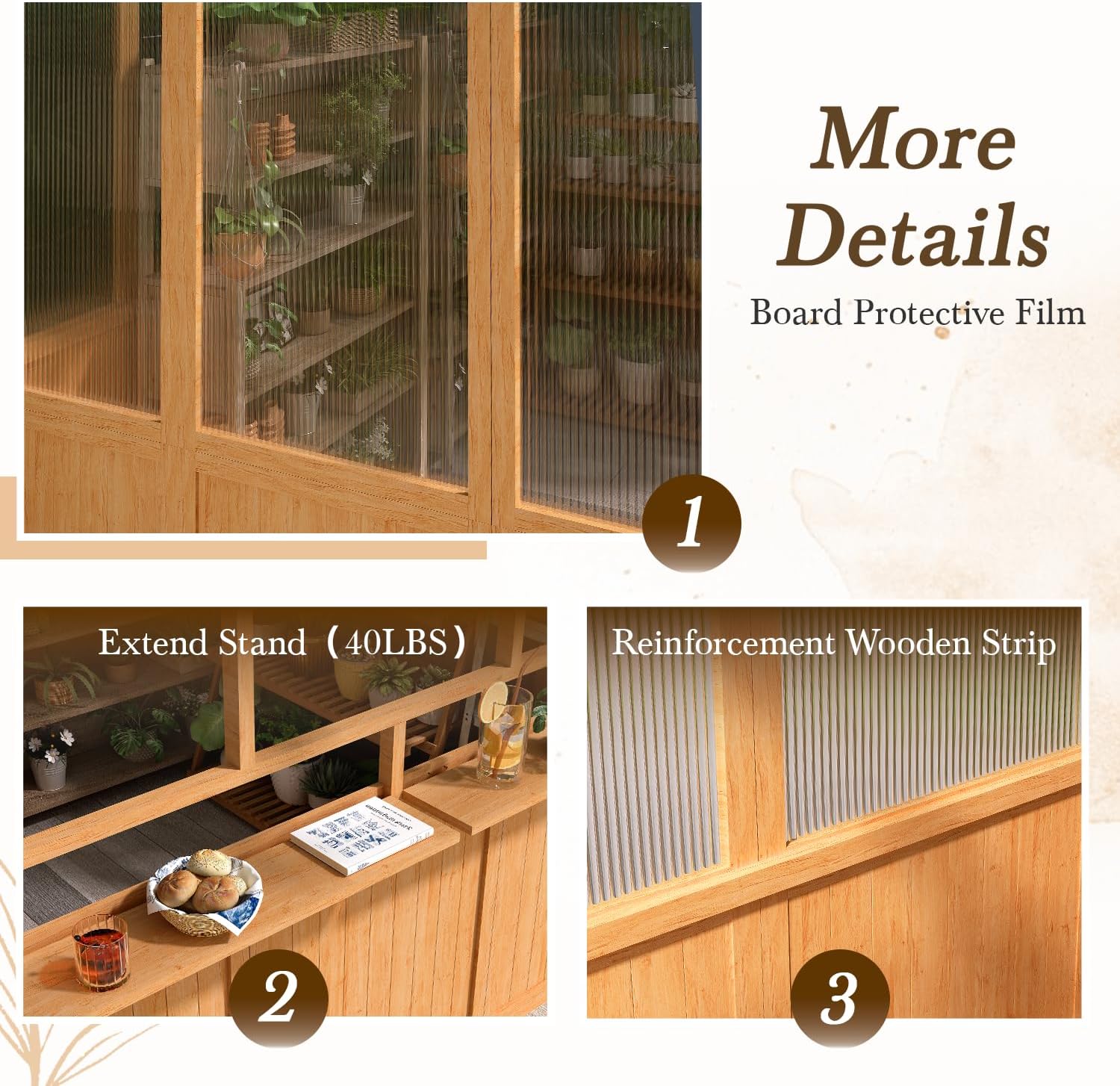 U-MAX 6x10 Ft Wood Greenhouse, Greenhouse for Outdoors with Openable Window & Lockable Door, Heavy Duty Lean to Walk in Greenhouse with Polycarbonate Panel for Outside, Garden and Backyard
