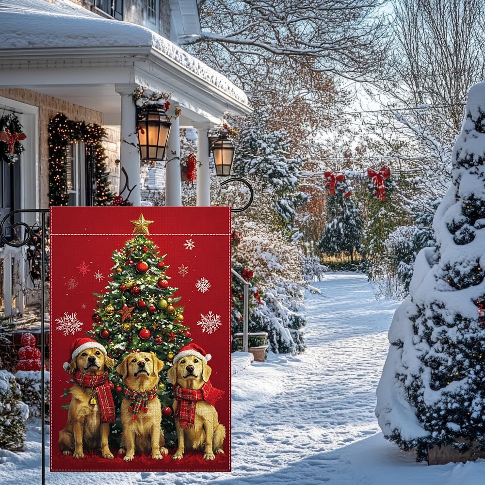 Winter Dog Garden Flag 12x18 Inch Double Sided Snowflake Christmas Tree Yard Outdoor Flag House Holiday Outside Decoration - Image 5