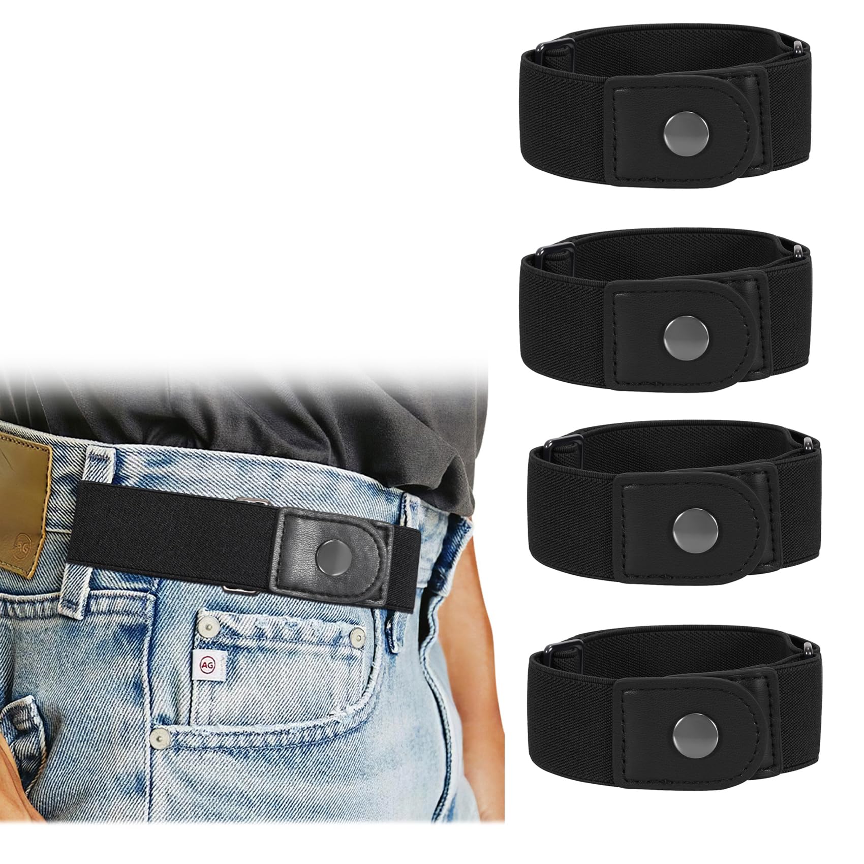 WERFORUNo Buckle Stretch Belt for Women and Men Elastic Waist Belt up to 72 Inches for Jeans Pants