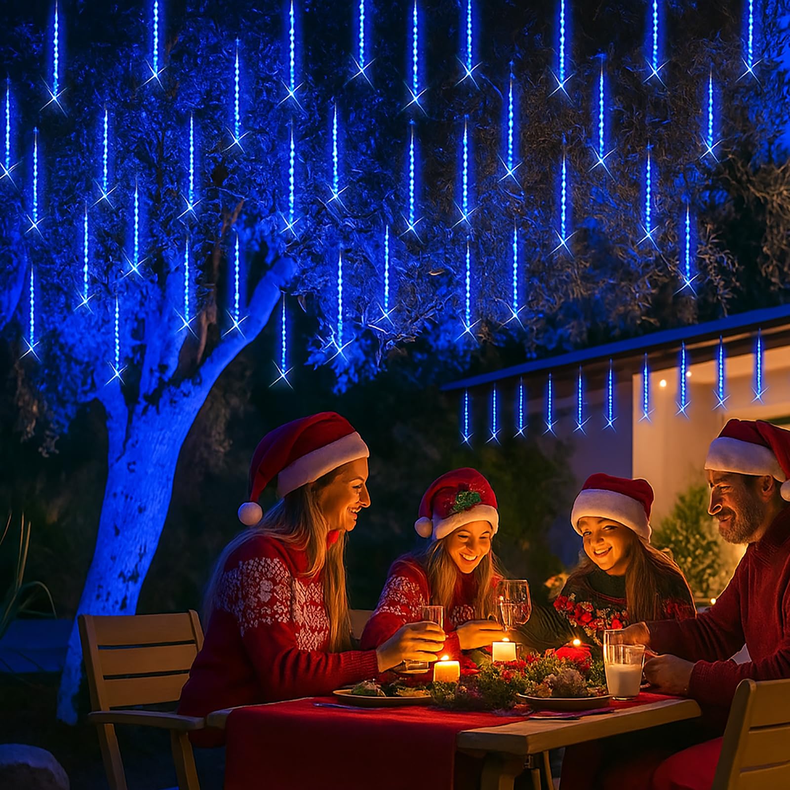 Decoraciones de Navidad al aire libre, 24 tubos (equivalente a 3 juegos de 8 tubos de 12 pulgadas) luces de lluvia de meteoritos nieve cayendo carámbanos luces de Navidad al aire libre para árbol