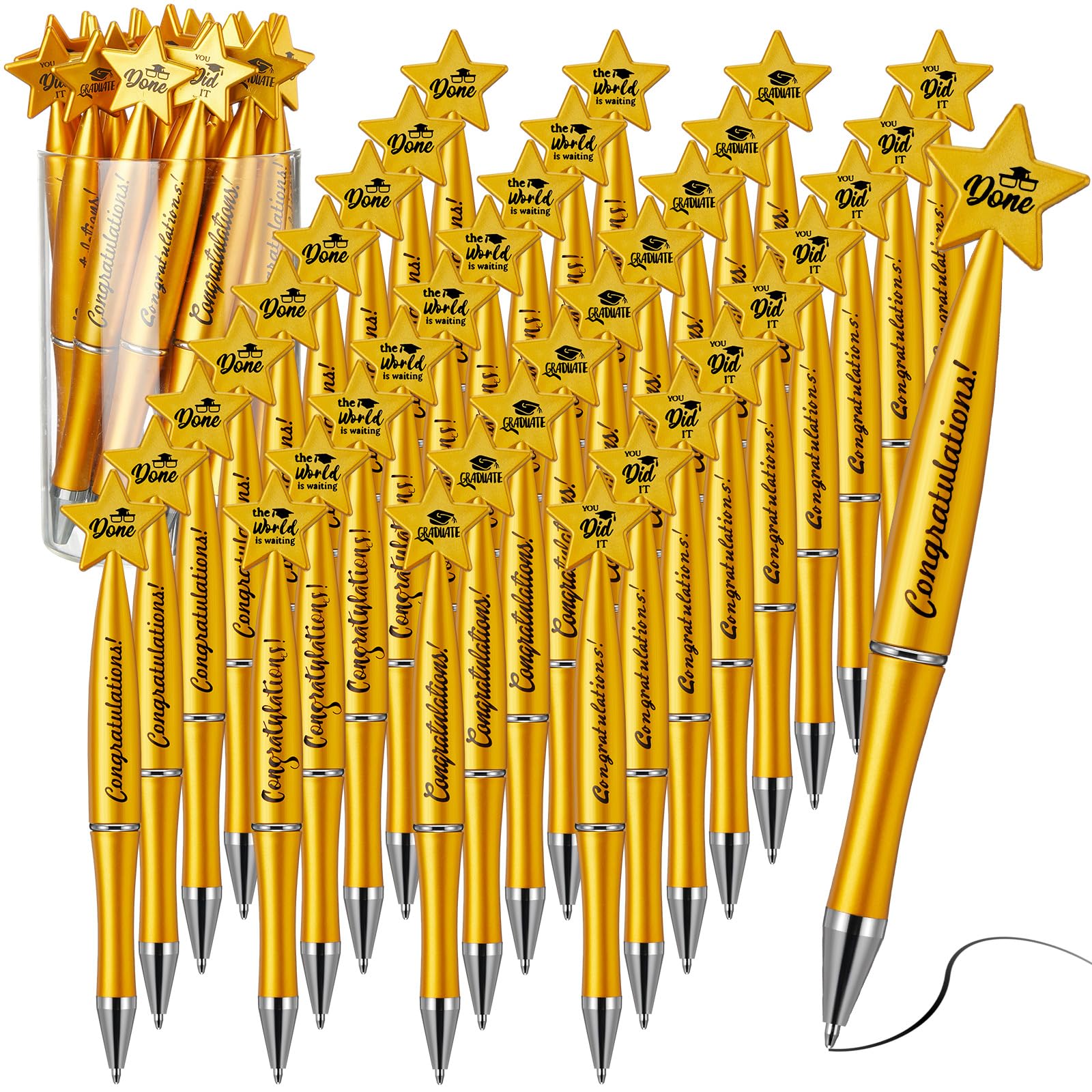 Dunzoom 100 Pcs Star Student Ballpoint Pens Bulk with 4 Style Graduation Inspirational Pens Fancy Graduation Gifts for Students College Graduation Gifts Party Favors Supplies (Gold)