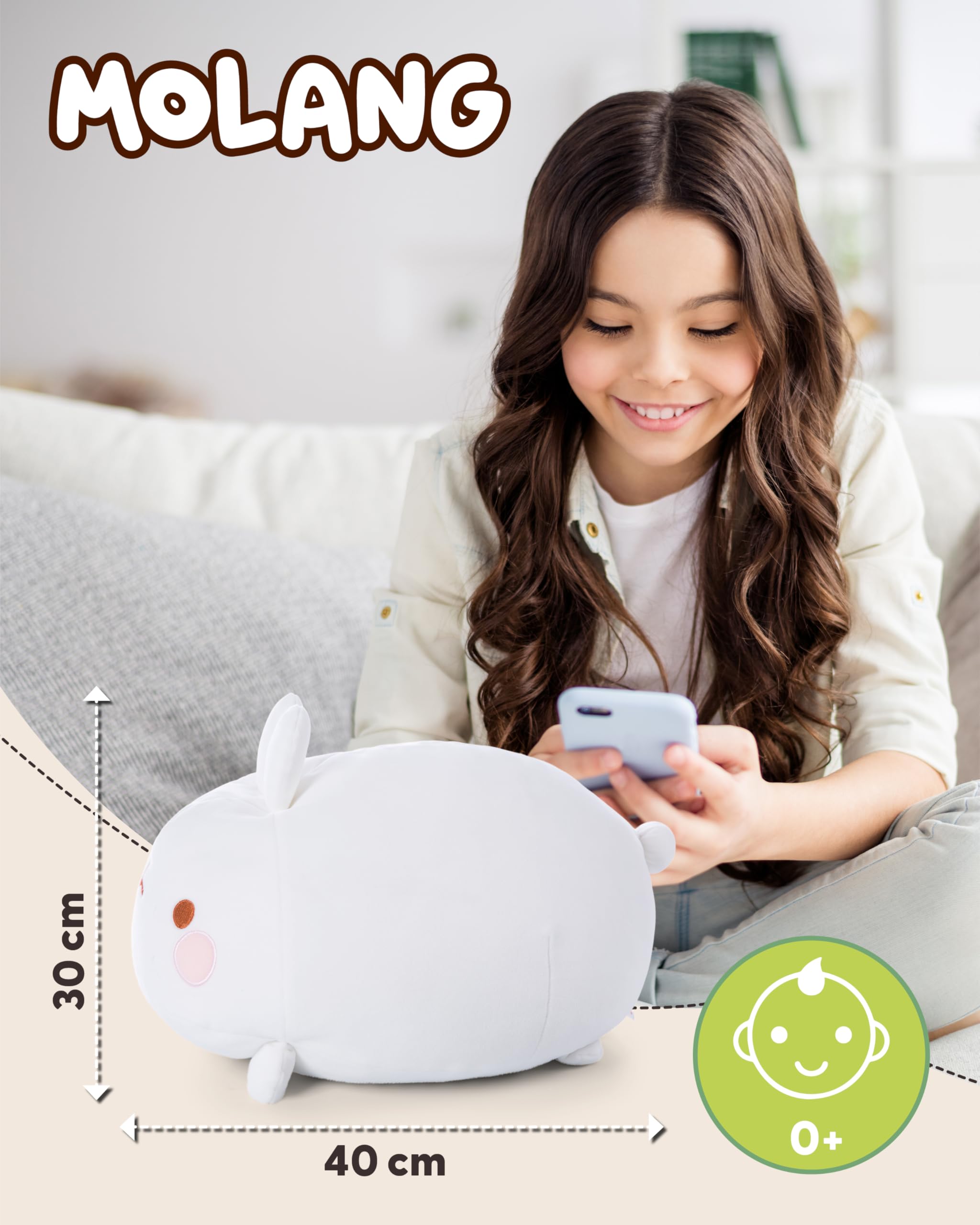 NICI Molang Animaletto di peluche, tenero pupazzo per coccole e giochi, per adulti e bambini, 30 x 40 cm, bianco - 62670