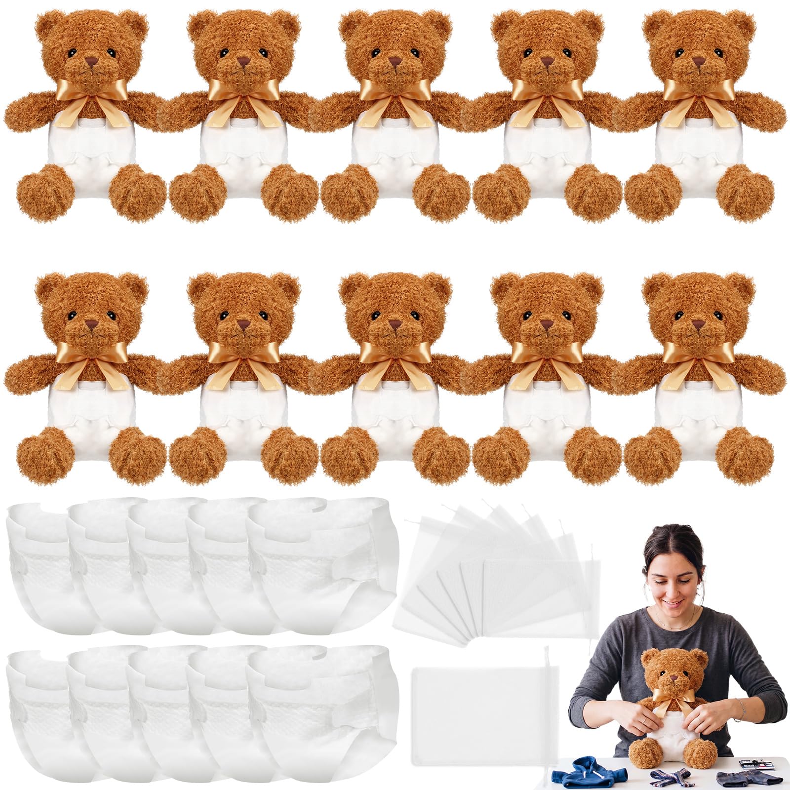 Photo 1 of 10 Sets Bear Blindfolded Diaper Changing Coed Baby Shower Games Kit Baby Dolls Bears Diapers for Bridal Shower Gender Reveal Games Prizes Gifts for Adults Boys Girls (Dark Brown)