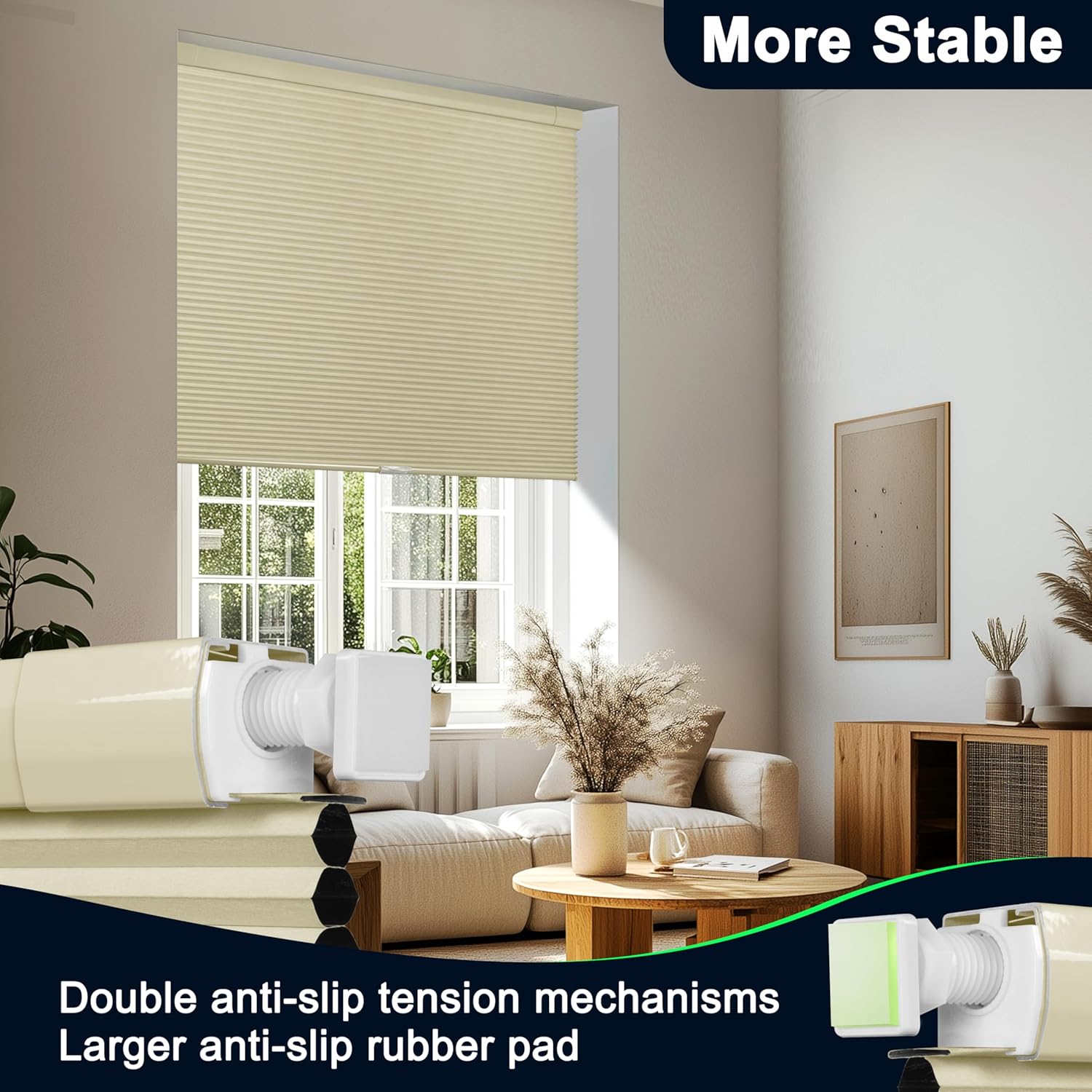 BERISSA No Drill Blinds for Windows Blackout Cellular Shades Cordless,Easy to Install No Drill Shades,Thermal Insulated Honeycomb Blinds,Noise Reduction Cellular Blinds,Beige.22 W x 56" H