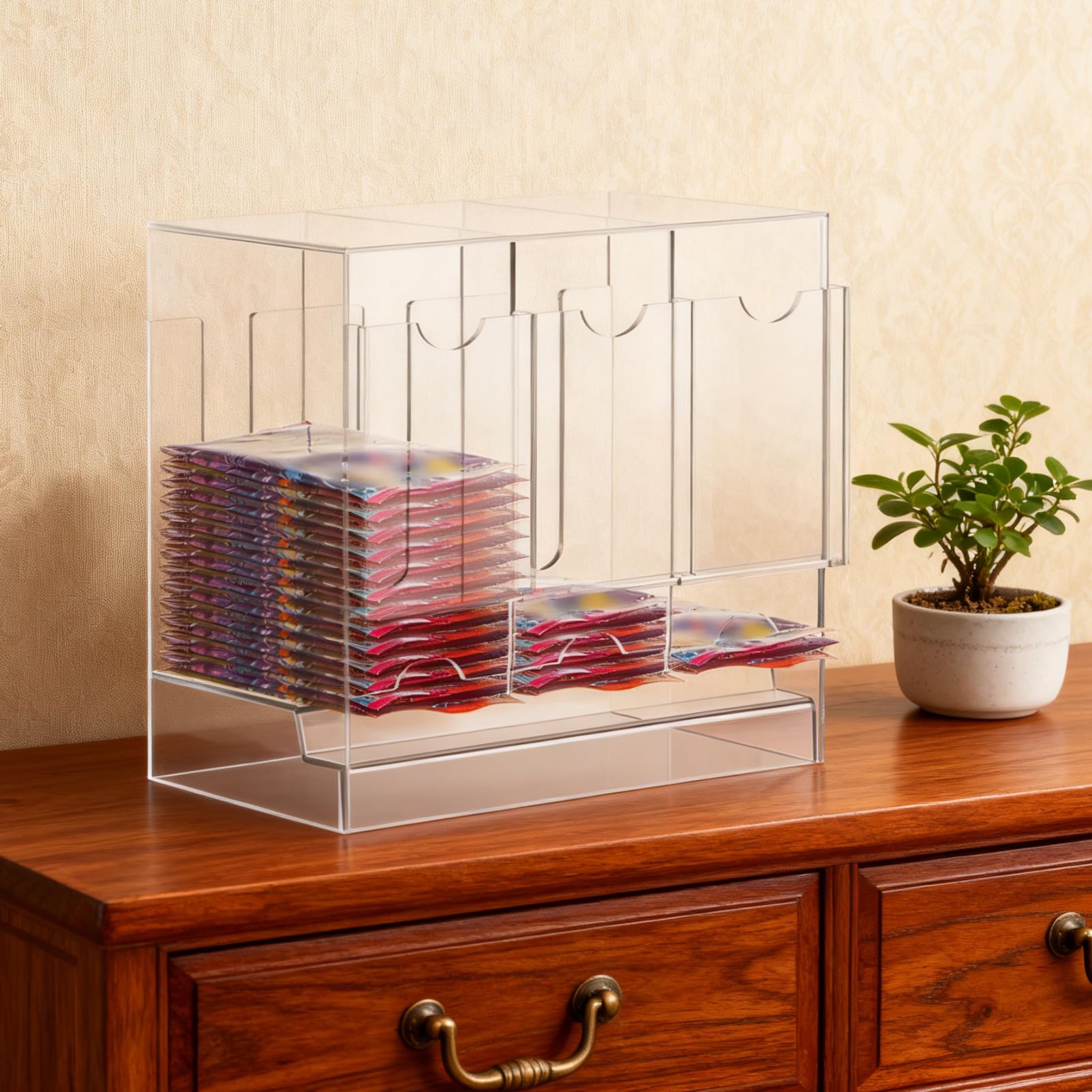 Distributeur de Cartes avec 3 Compartiments, Distributeur de Rangement de Cartes en Acrylique, Organise les de Visite, de Membre, Boîte Distributrice de Rangement de avec Base Transparente