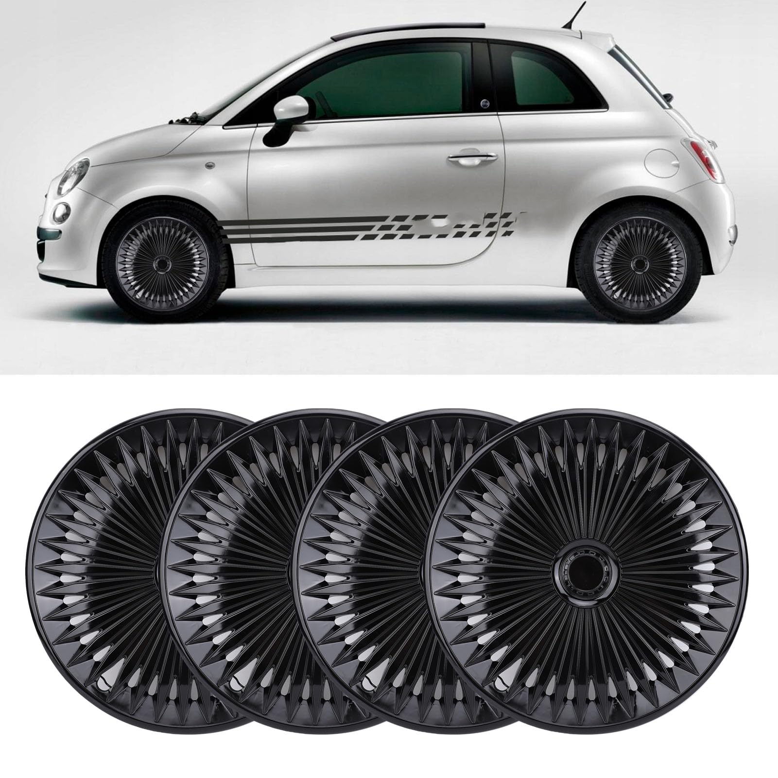 Ausla R17 Copricerchi, Set 4 Eleganti Copriruota in ABS Aggancio Rapido, Cerchi in Set 17 Pollici, Adattamento Universale per Auto, Camion, SUV (Black)