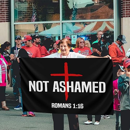 Miniatura 7 de Bandera de Romanos 1 16 con texto en inglés "Not Ashamed Romans 1 16", bandera cristiana de fe sobre el miedo de Jesús y Jesús de 3 x 5 pulgadas,