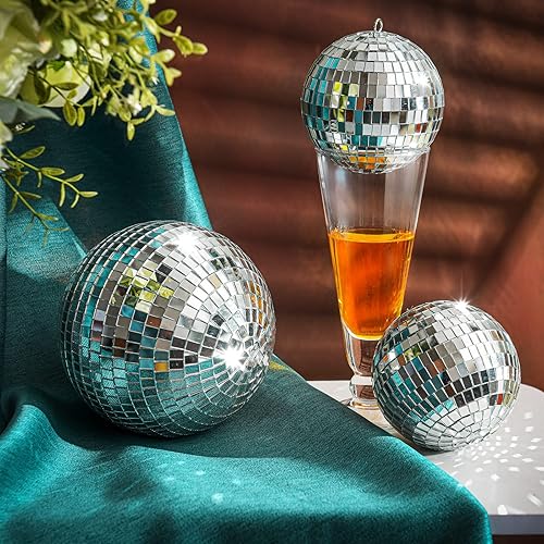 Miniatura 2 de Paquete de 4 bolas de discoteca grandes colgantes plateadas, esferas de discoteca reflectantes para fiestas, vacaciones, bodas, bailes y festivales