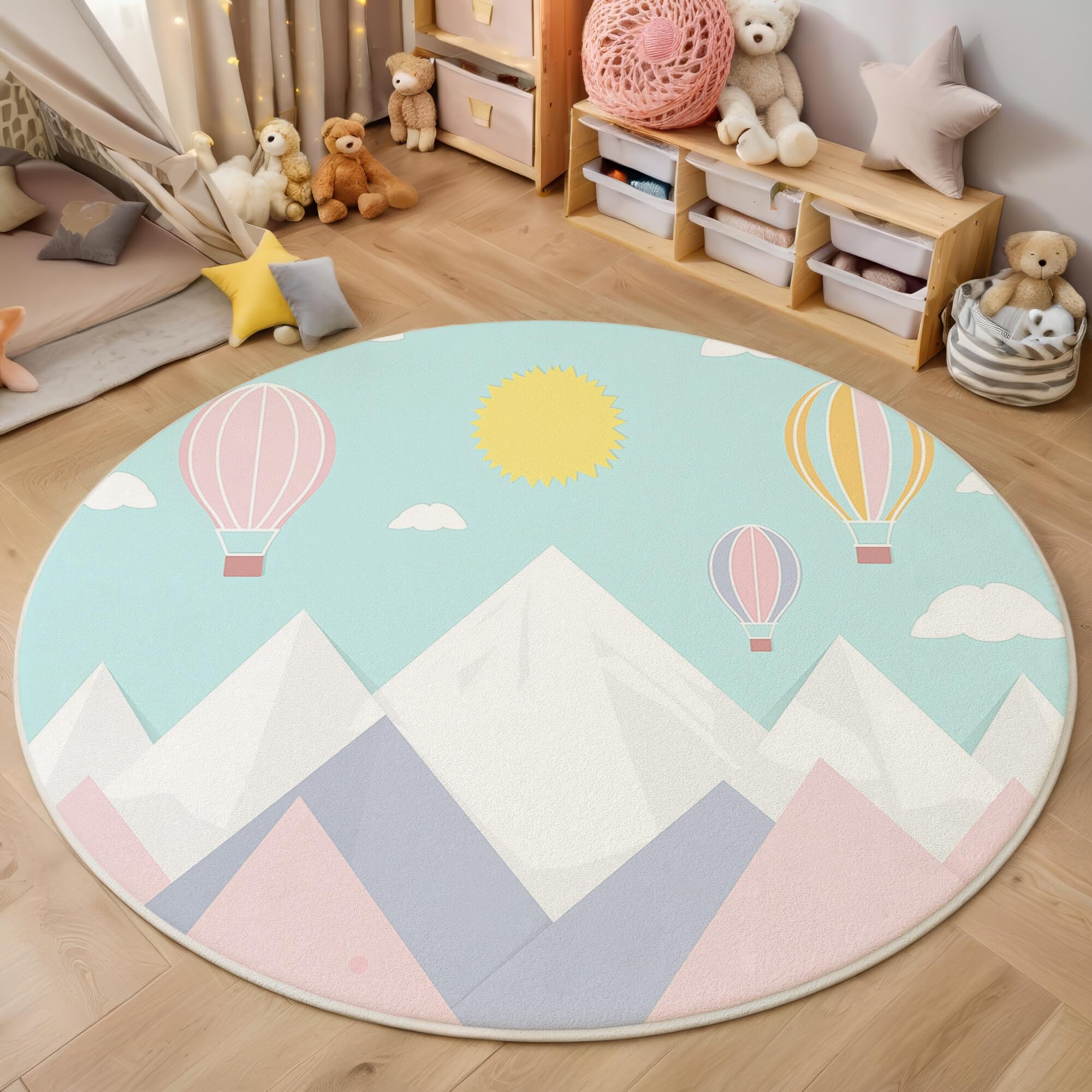 Alfombras de área redondas con acabados premium y diseño artístico de montaña azul 160cm