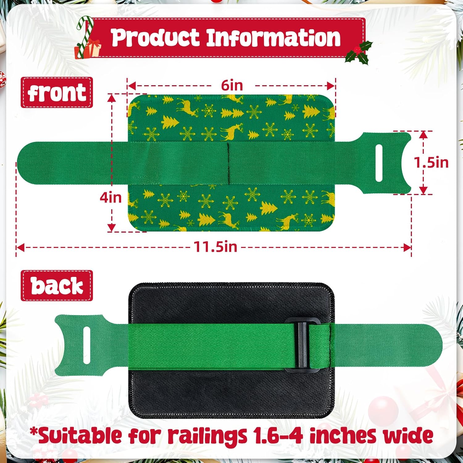 4PCS Christmas Railing Protection Garland Ties for Banister,Adjustable Banister Hanger Decorative Garland Ties with Non-Slip Padding for Scratch Protection & Staircase Christmas Holiday Decor