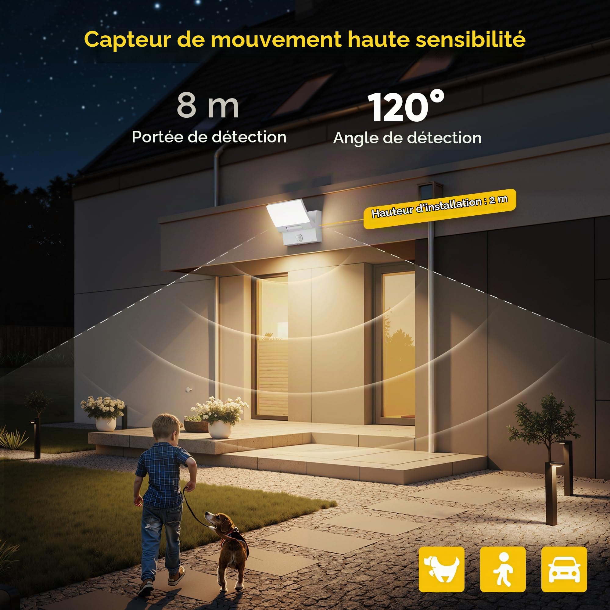 K-Bright 30W Apliques LED Exterior con Sensor de Movimiento Blanc