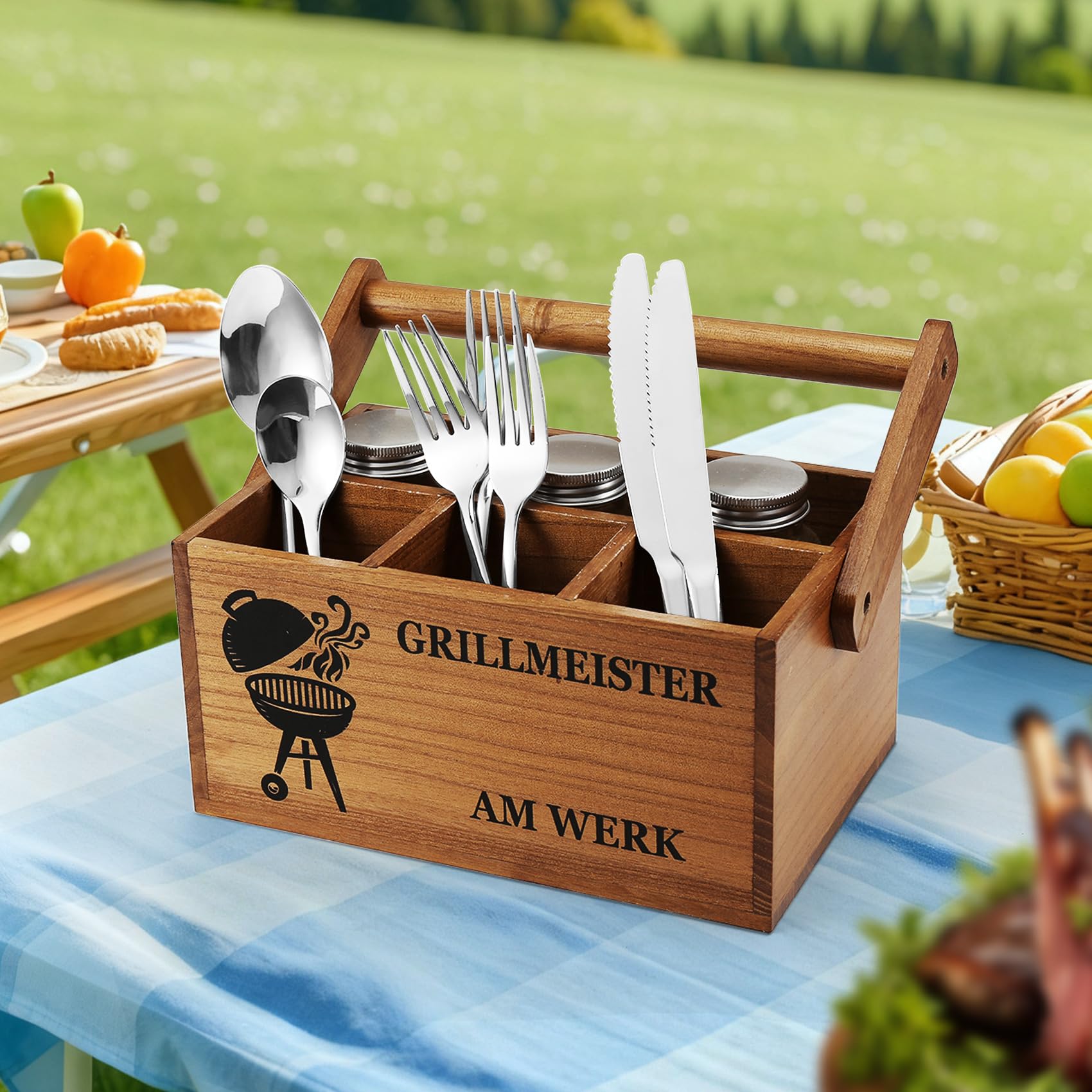 Nagoyuki Grillzubehör Männer Geschenk – Organizer/Tischbutler,Handgefertigte Aufbewahrungsbox aus Akazienholz , Perfektes Grill Zubehör für Männer