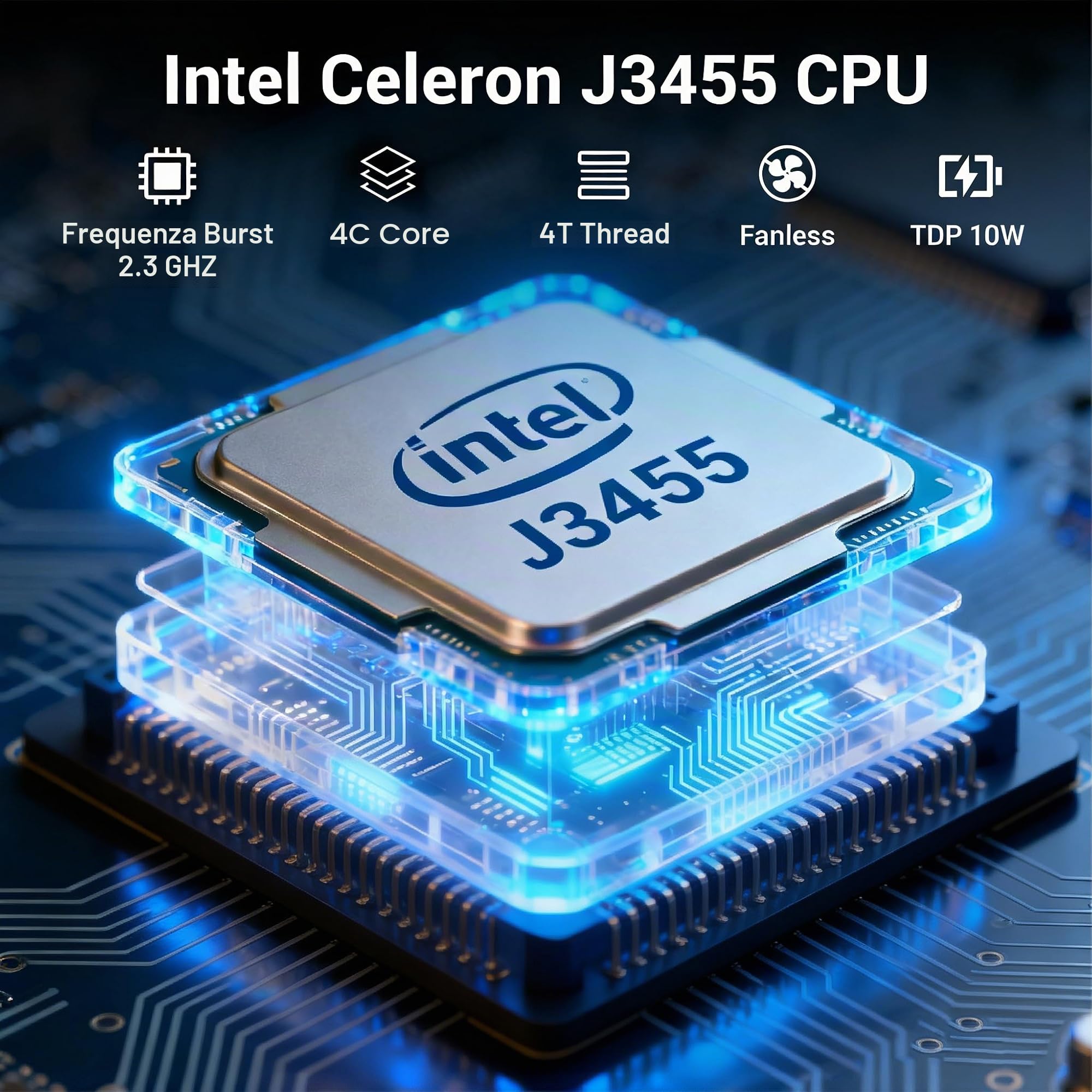 Mini PC Stick Win 10 Celeron J3455 4GB 64GB eMMC senza ventole Gigabit LAN 4K Video 1080P USB 3.0 per ufficio casa Digital Signage Network