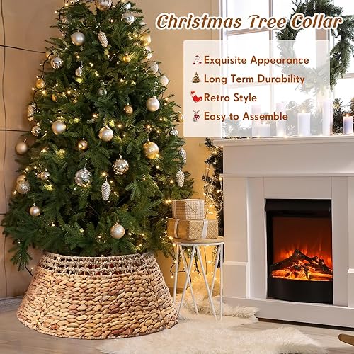 Miniatura 6 de Collar de árbol de Navidad, anillo de árbol de Navidad rústico, falda de árbol de Navidad de jacinto de agua natural, cubierta de soporte para árbol