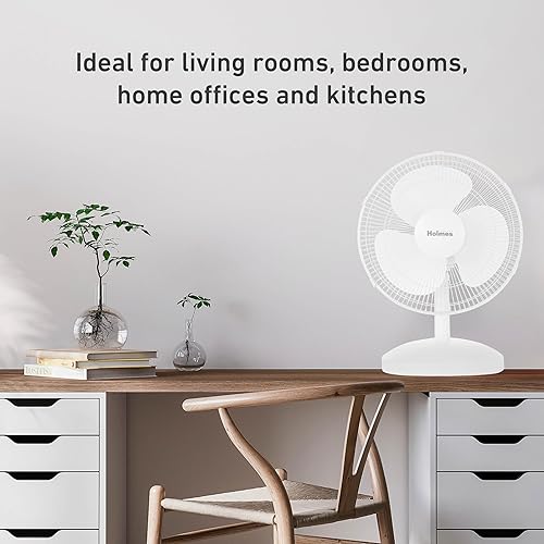 Miniatura 5 de HOLMES Ventilador de mesa de 12 pulgadas, oscilación de 75, 3 velocidades, inclinación de cabeza ajustable de 15, ideal para el hogar, dormitorio u