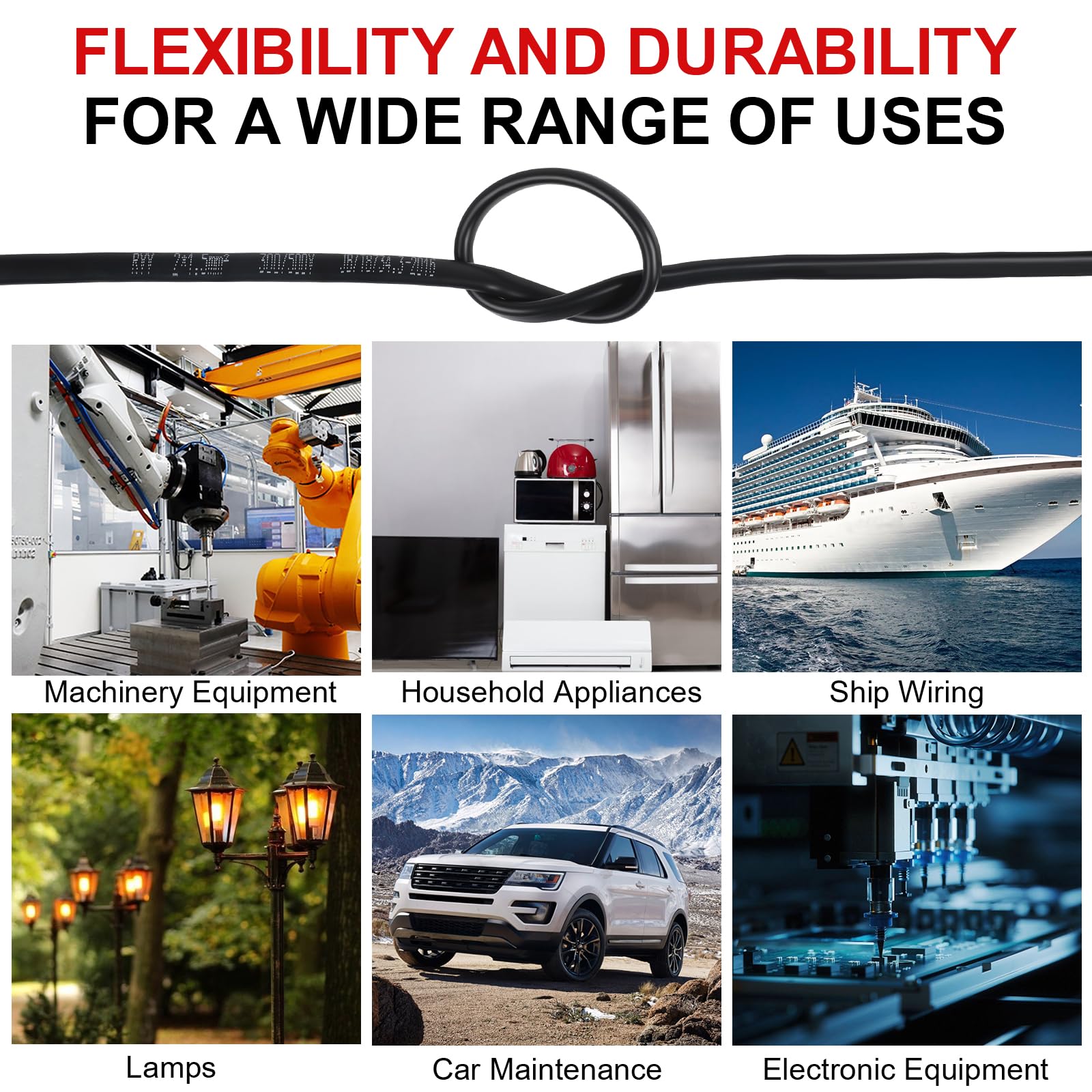 AOHEWEI 2×1.5mm² Câble Plat Double 2 Conducteurs en Cuivre pour Applications Électriques 5V 12V 24V 60V, Câble Automobile Et Bateau Mince Rouge/Noir 5/10/20/50 Mètres