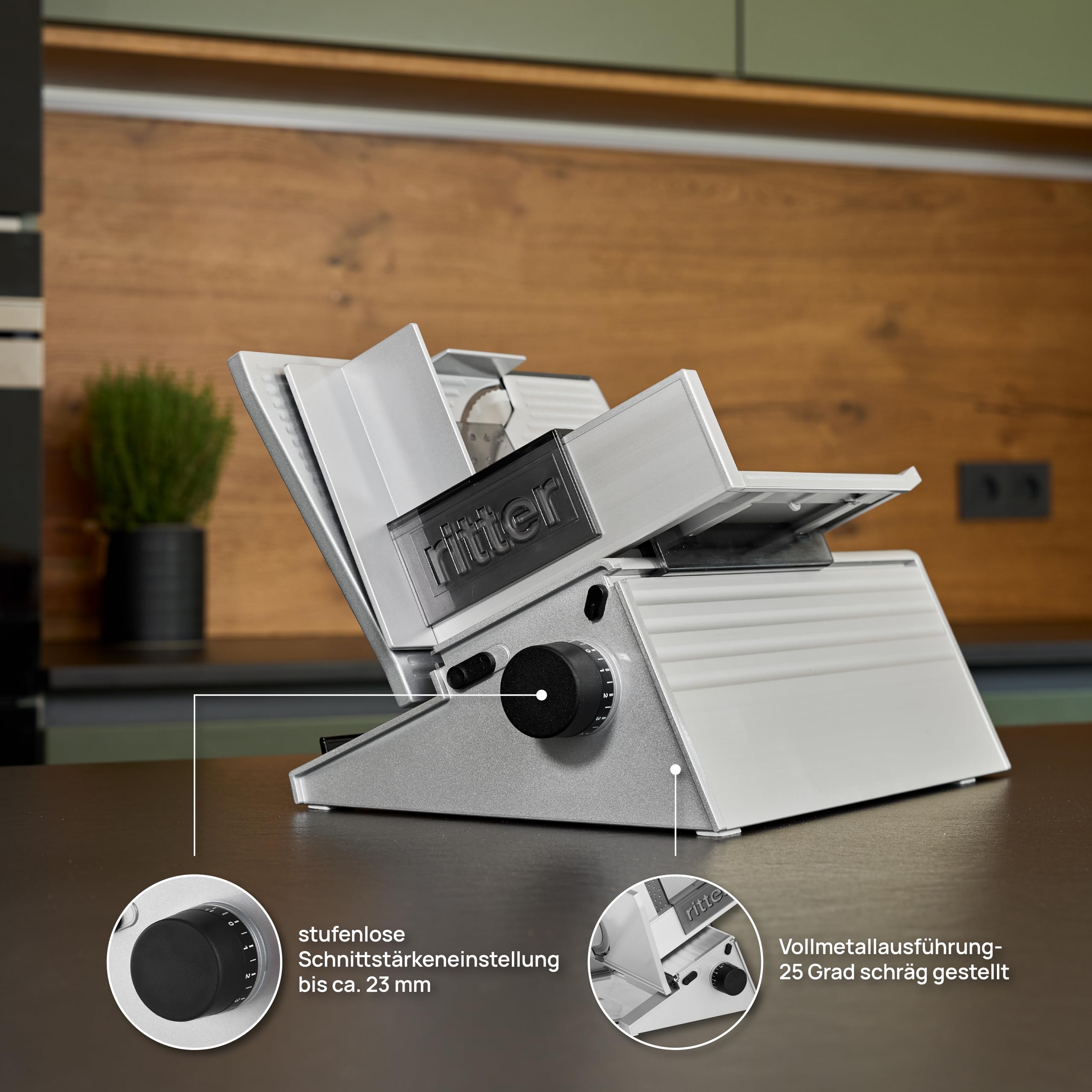ritter Allesschneider contura 3 schwarz, elektrischer Allesschneider mit ECO-Motor, made in Germany