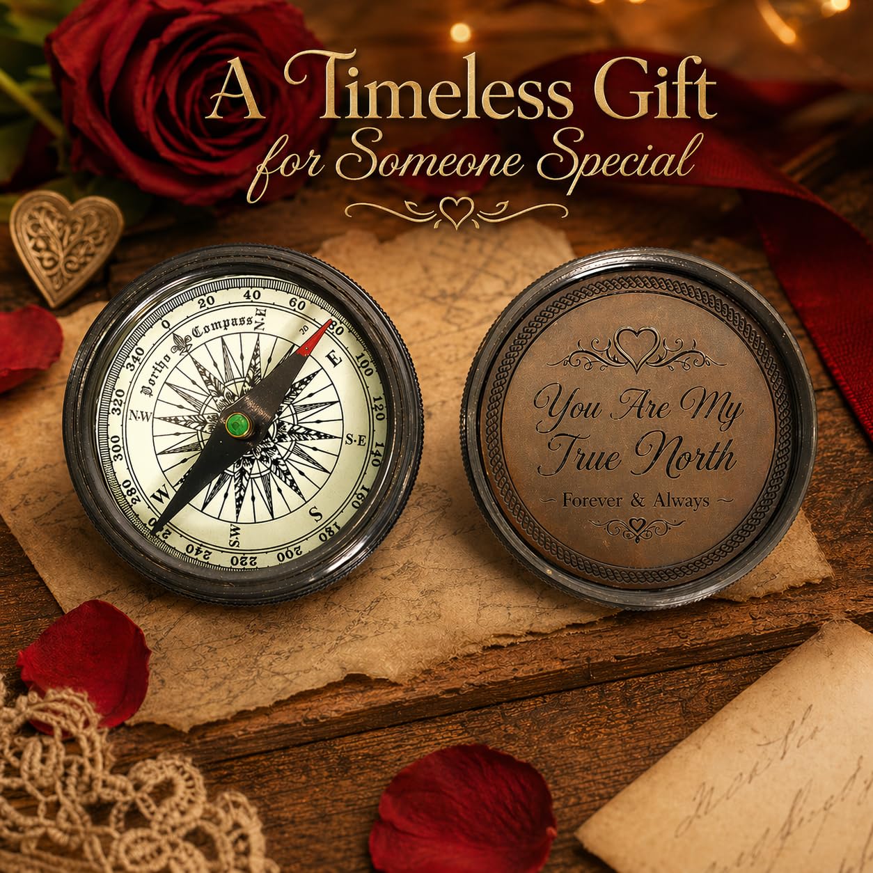 M.A & SONS Personalized Brass Compass with Leather Case, 2 Inch Black Antique Pocket Compass, Custom Engraving Inside Lid, Mirror Gloss Top Dial, Vintage Nautical Gift for Men 4