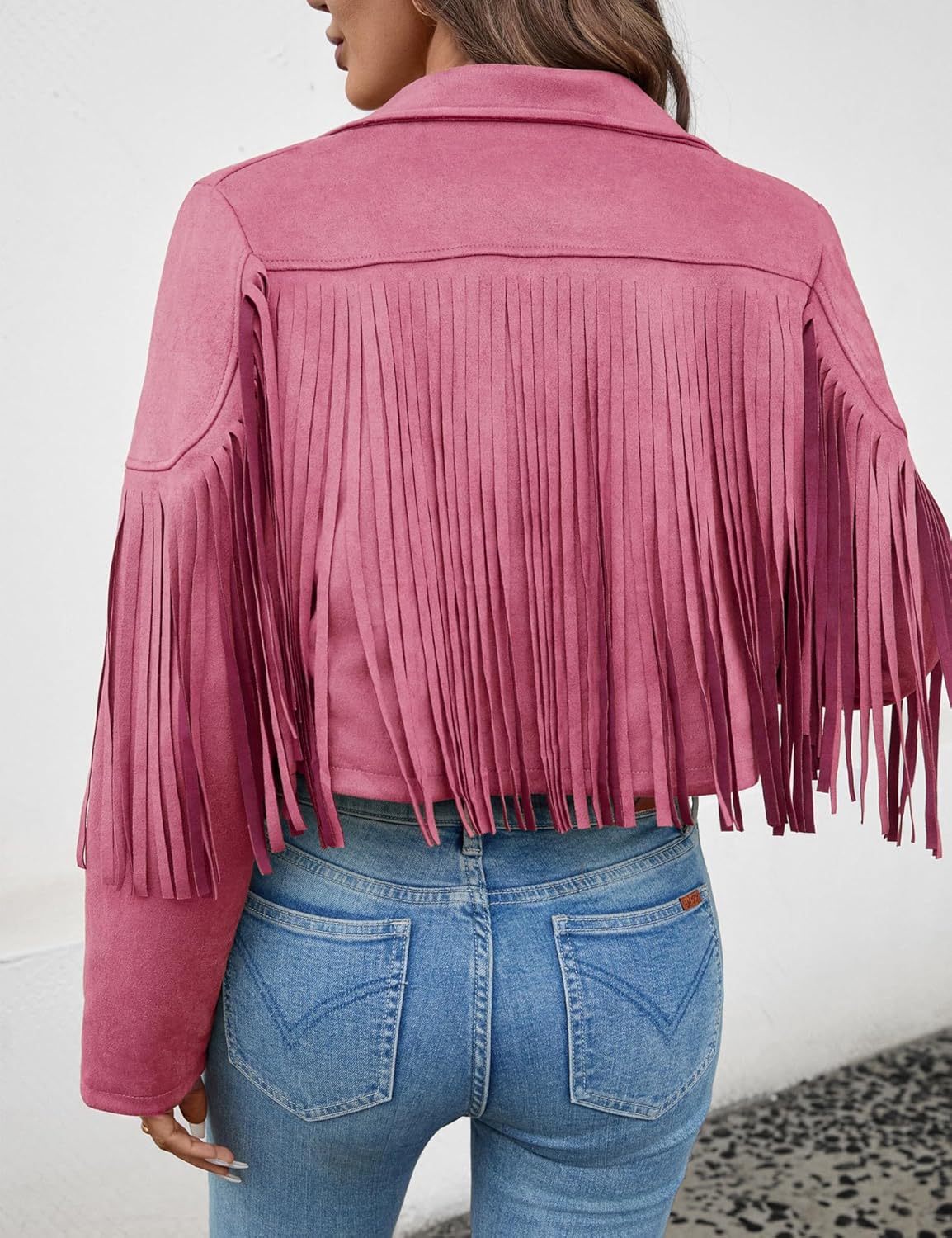 Women's Faux Suede Leather Tassel Jackets With Lining Cropped Fringe Coats For Women 2025 Fall Fashion Must Haves - Image 2