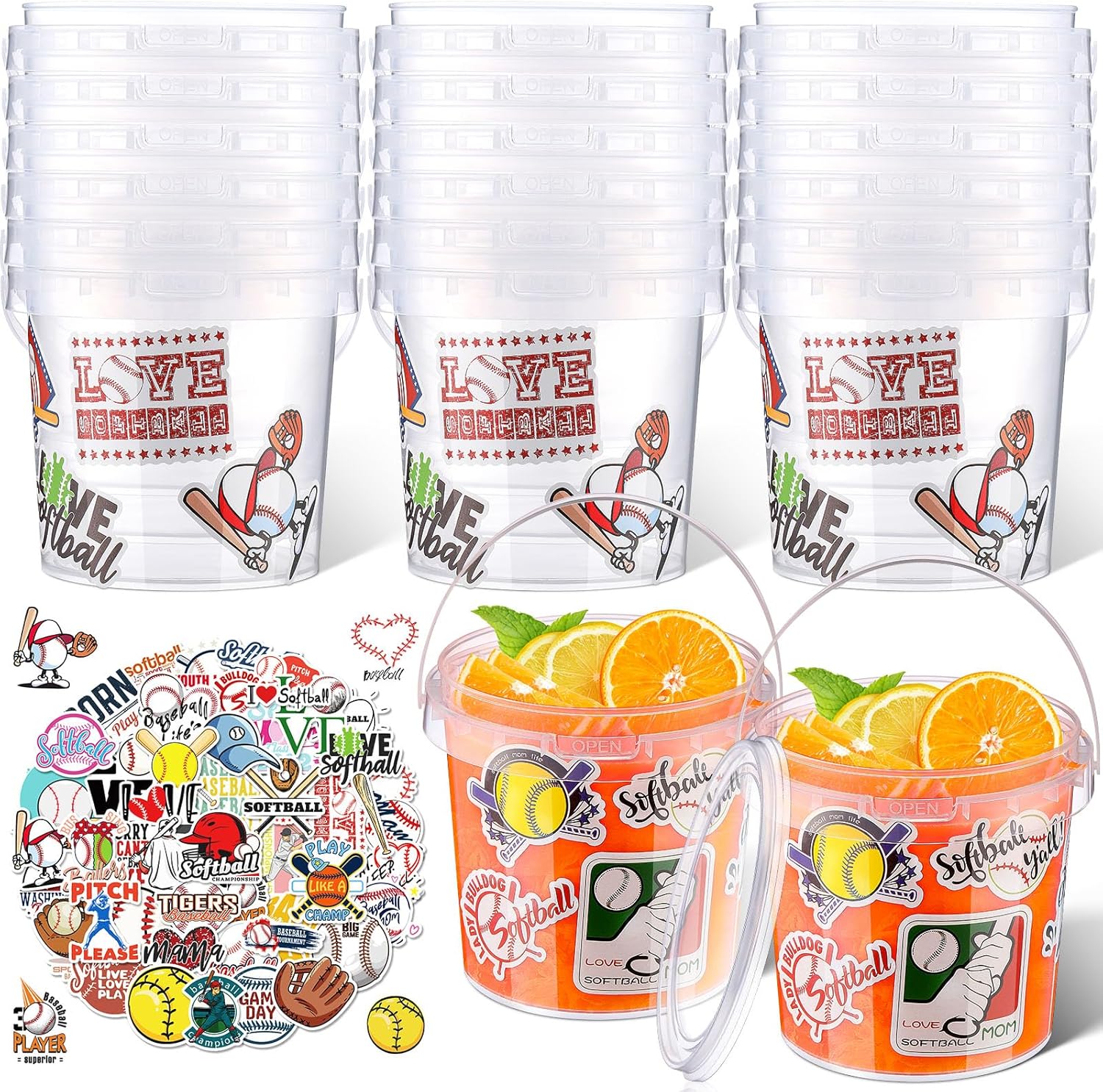 PerKoop 20 Pcs 32 oz Baseball Ice Cream Buckets with Lids