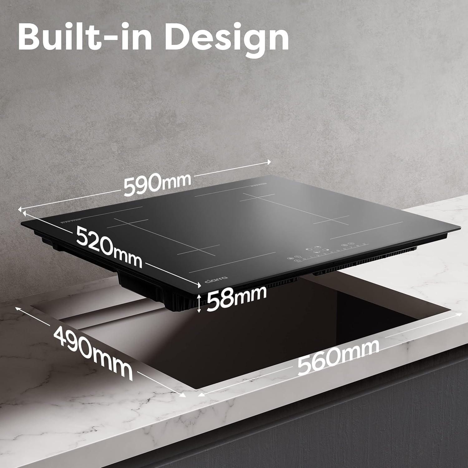 CIARRA CBBIH4B Piano cottura a induzione 4 Fuochi 7200W con funzione Booster Controllo tattile timer Vetroceramico 9 livelli Blocco bambini Nero CIARRA CBBIH4B Piano cottura a induzione 4 Fuochi 7200W con funzione Booster Controllo tattile timer Vetroceramico 9 livelli Blocco bambini Nero