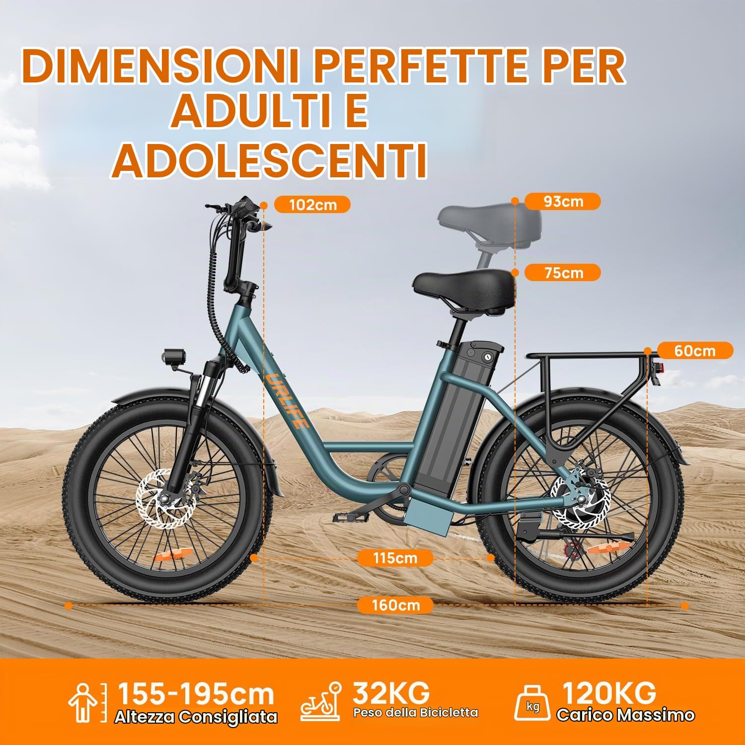 URLIFE Bicicletta elettrica per adulti, 20 x 3,0" fat tire ebike per pendolari urbani, batteria sostituibile da 48 V, 13 Ah, fino a 100 km, motore da 250 W, bicicletta elettrica per uomo e donna