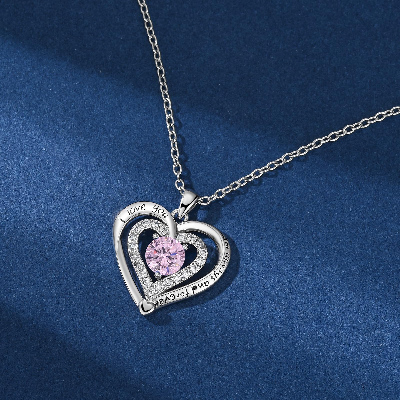 Naszyjnik z sercem "I Love You Forever" dla kobiet, platynowana cyrkonia wisiorek z miłosnym przesłaniem, romantyczny prezent dla żony, dziewczyny, mamy, regulowany łańcuszek 45-50 cm