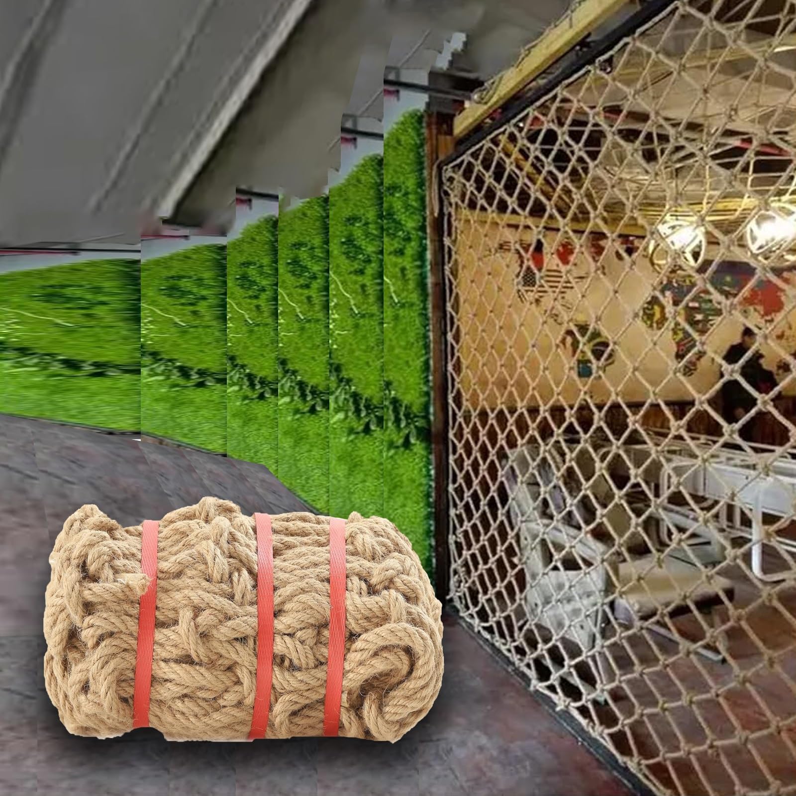 Gjzqdkx Heavy Duty Hemp Rope Net 7X30ft - Jute Climbing Safety Netting For Indoor & Outdoor Use, Perfect For Balcony, Stairs, Garden Protection & Cargo Climbing.