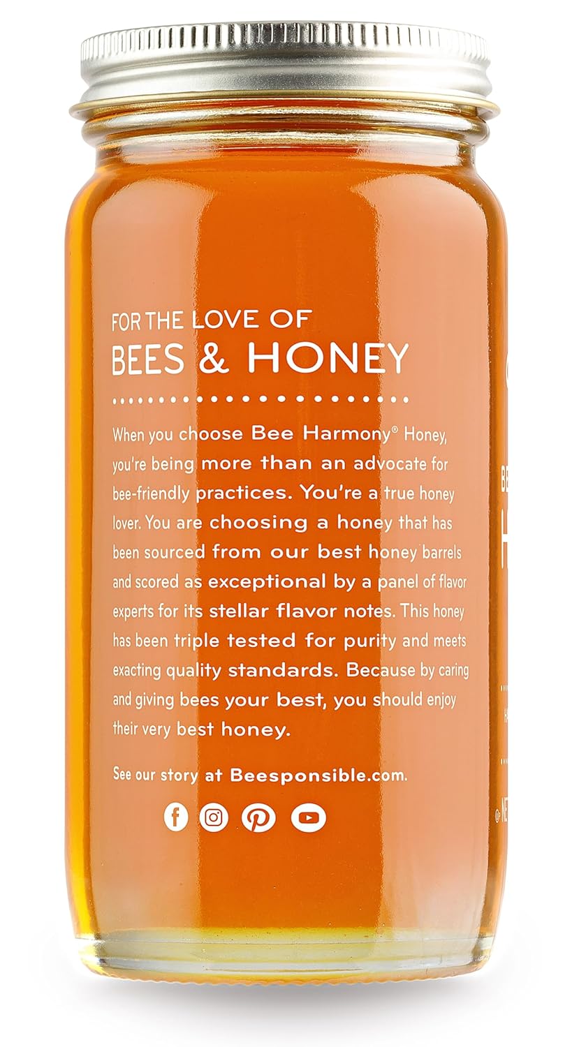 Bee Harmony Organic Raw Honey, 12 OZ (Pack of 2 Jars)