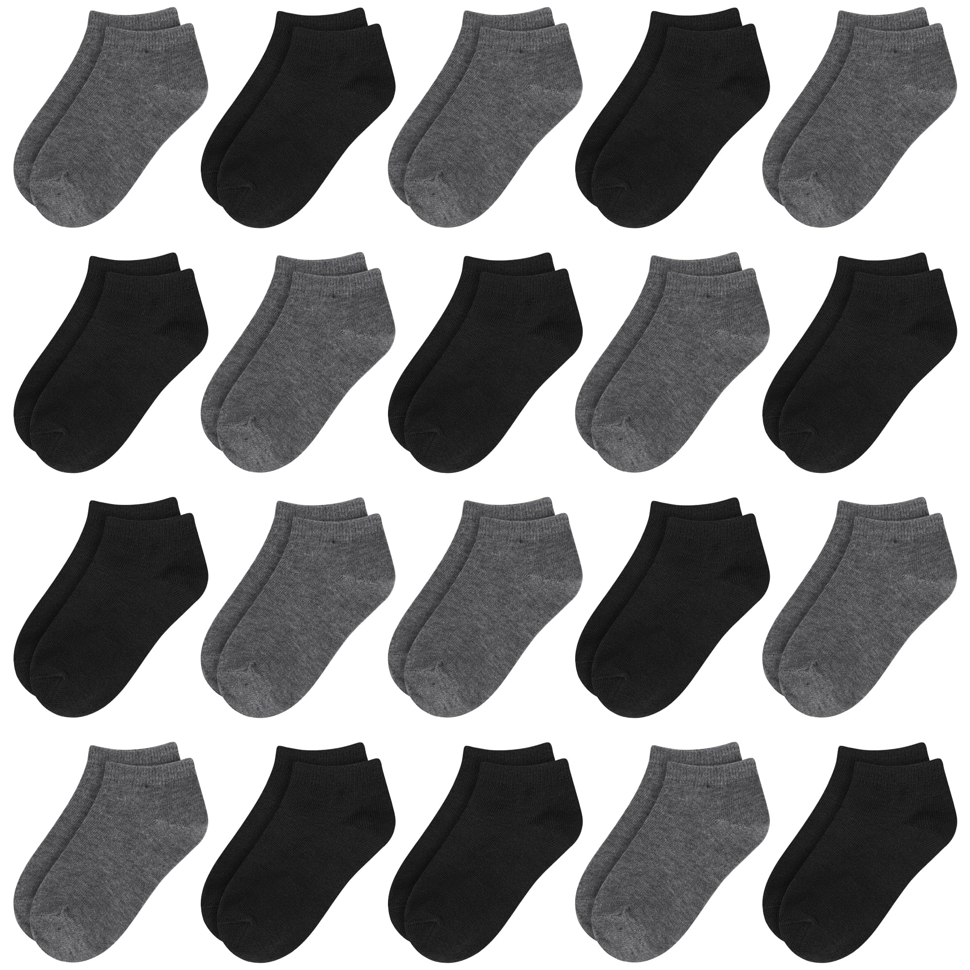Tramle Men's Black+Grey Toddler Kids Boys Socks, 20 Pair Unisex Baby Ankle Black Breathable Cosy Trainer Walking Socks 4-7 Years Old