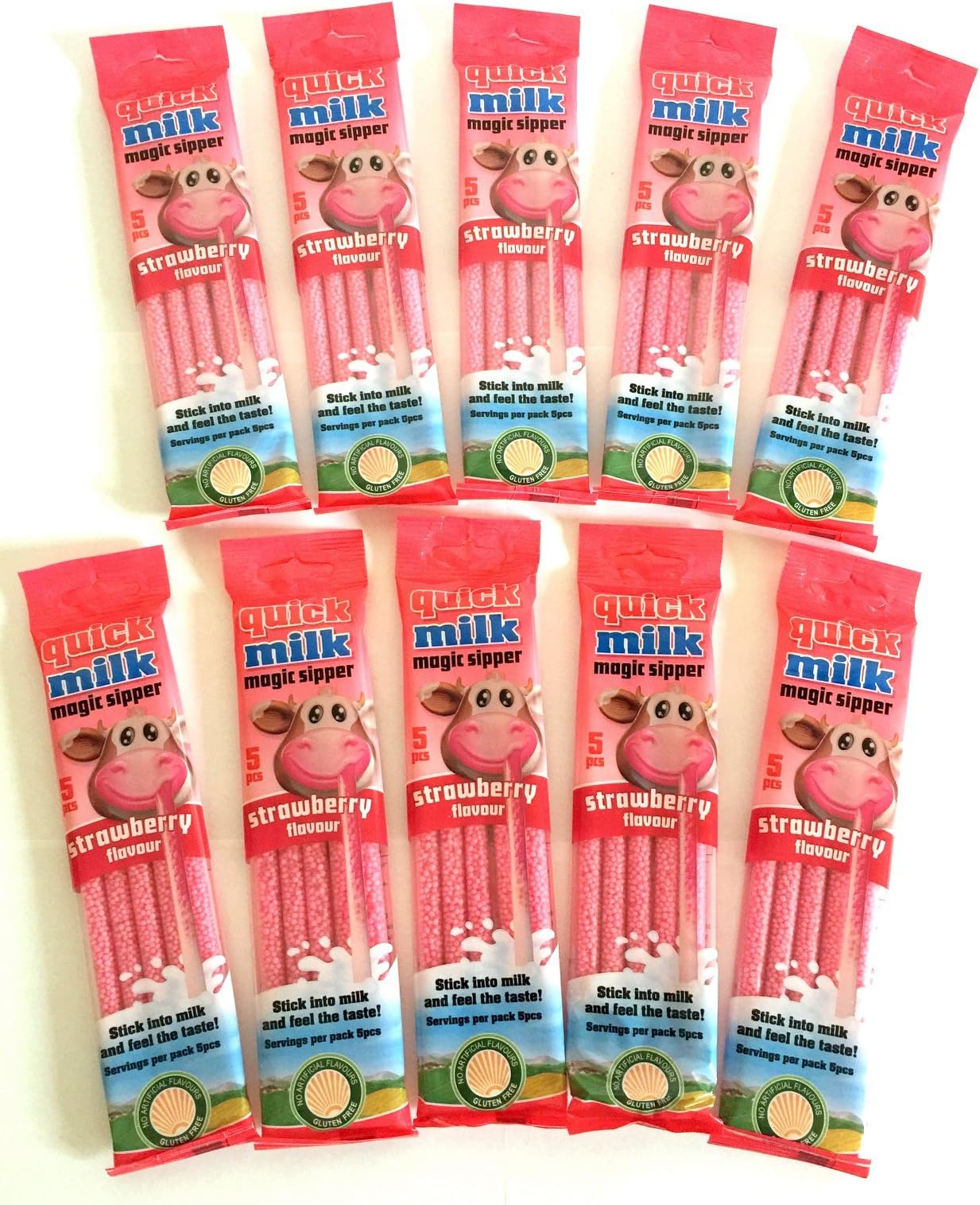 Dr Moo Quick Milk Magic Sipper Strawberry Flavour Sipper Straws 10 x Pack (50 Straws)