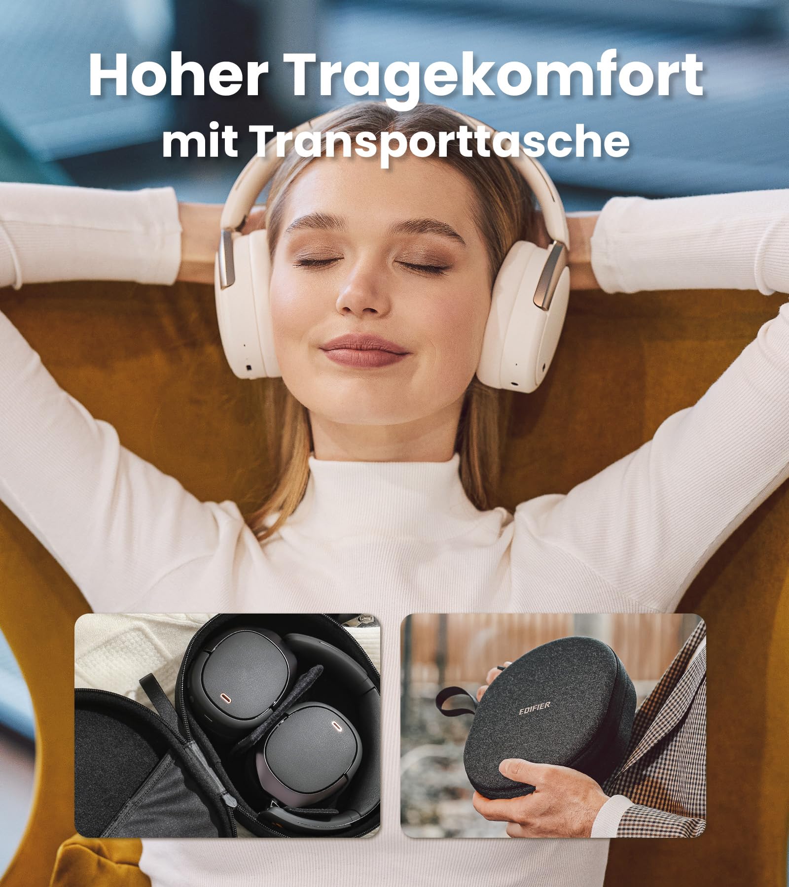 Edifier WH950NB (2026) Faltbarer Over-Ear Kopfhörer mit Hybrid Active Noise Cancelling. LDAC Codec mit Hi-Res Audio und Custom EQ über App. Bis zu 80 Std. Akkulaufzeit. Bluetooth V5.4 (Weiß)