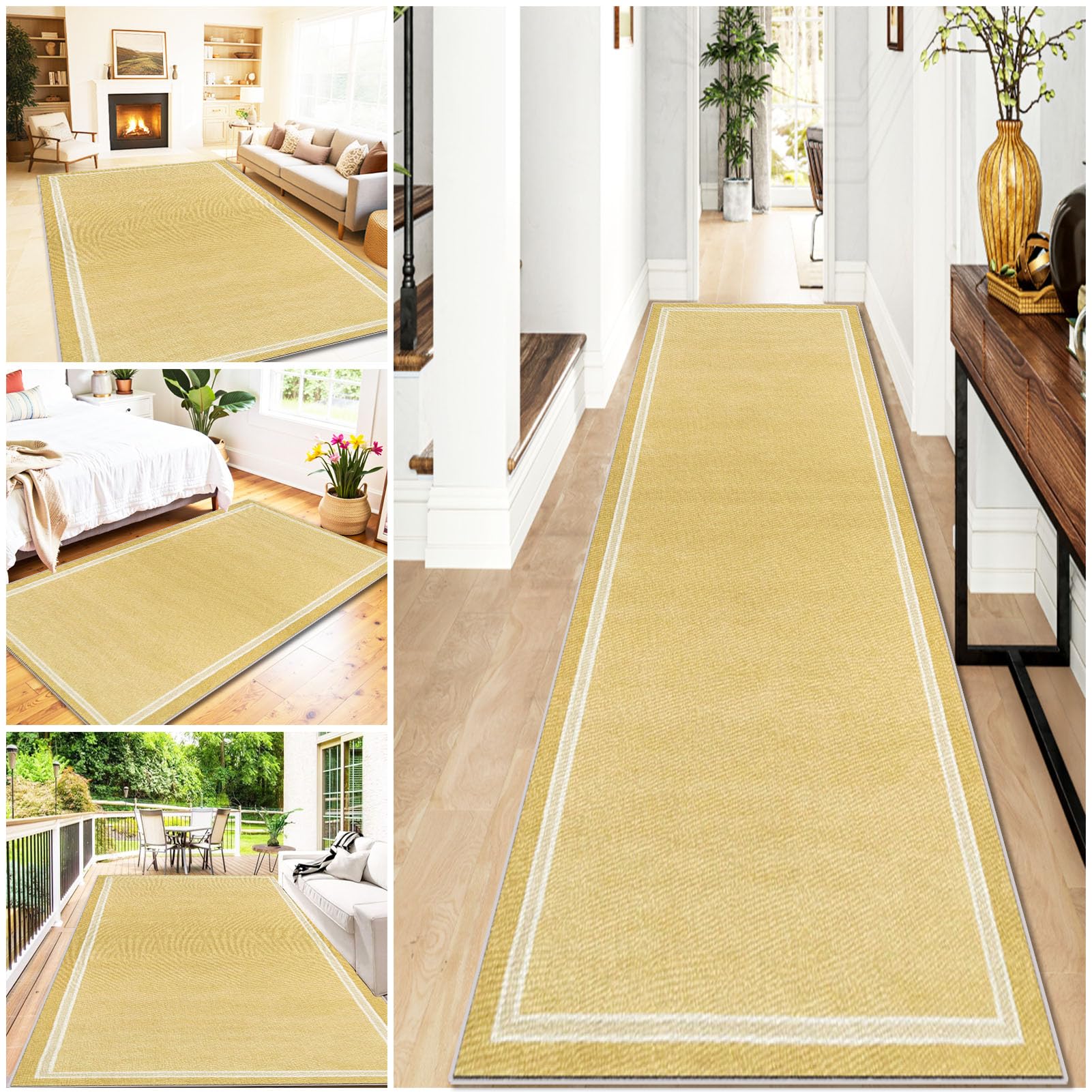 Carpet Runners for Hallway, 60 x 160 cm Kitchen Runner Mat Non-slip Washable Entryway Rugs Multi-Purpose Rug Runner Mat Yellow Hallway Runner Rugs Hall Carpet, for Living Room Laundry Stair Bedroom