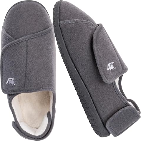 Men's Memory Foam Diabetic Slippers with Adjustable Closure, Extra Wide, Warm Pl
