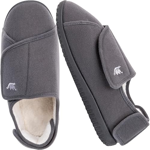Men's Memory Foam Diabetic Slippers with Adjustable Closure, Extra Wide