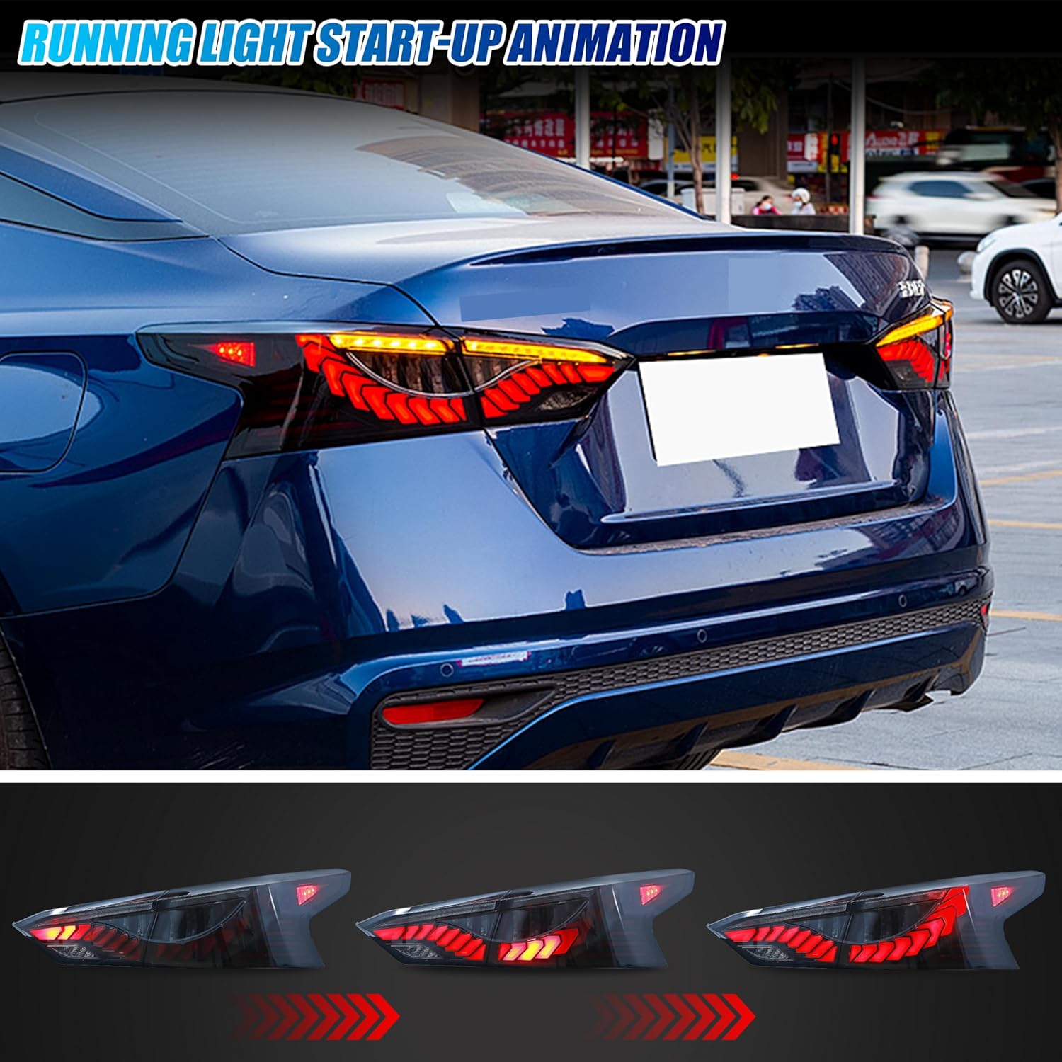 New Accessory Compatible with Nissan Altima 2019-2024 Full LED Tail Lights with Sequential Turn Signal Dynamic Animation Black Rear Lamps Assembly